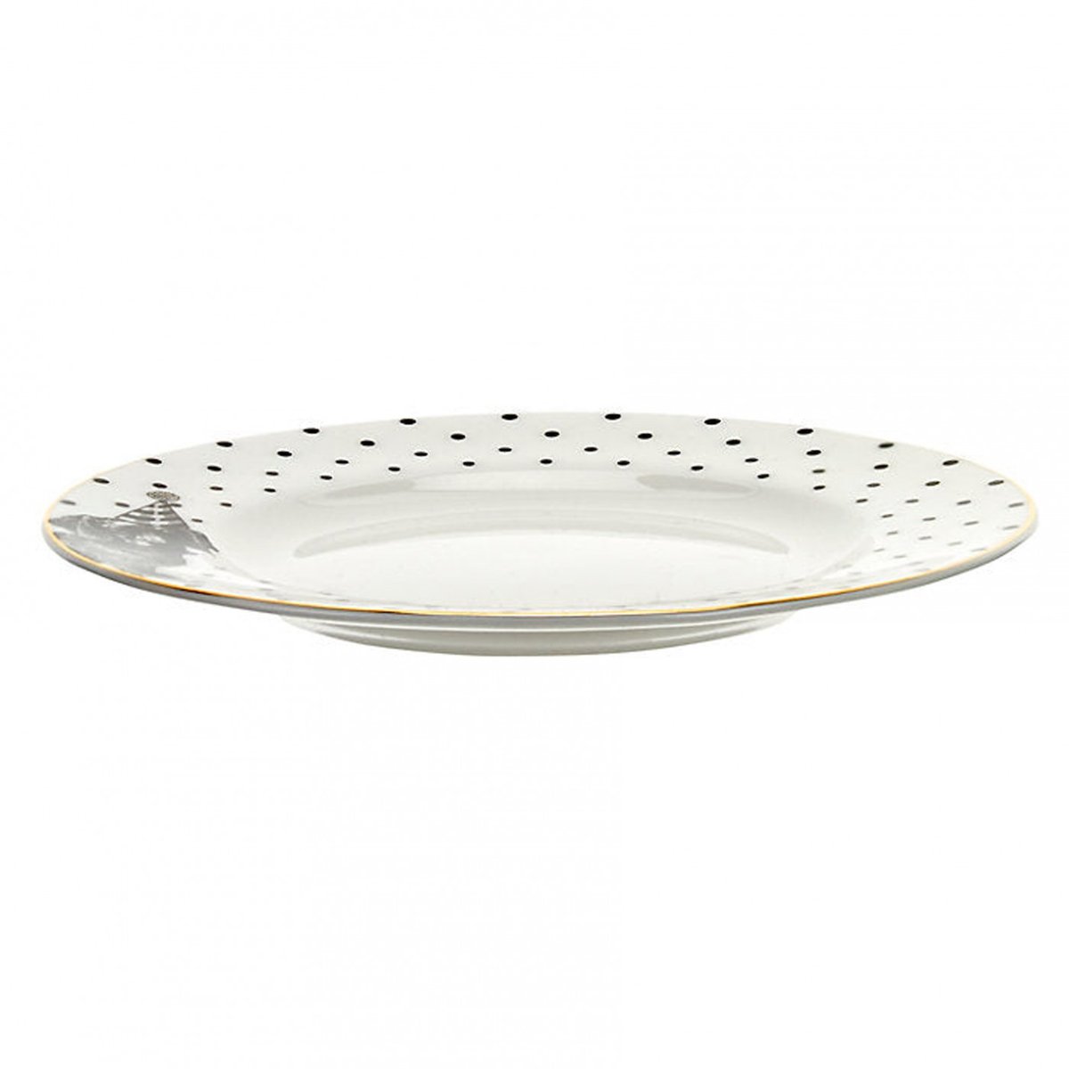 Set 4 Assiettes Mono Party 16cm noir, blanc , détails bords dorés, YVONNE ELLEN