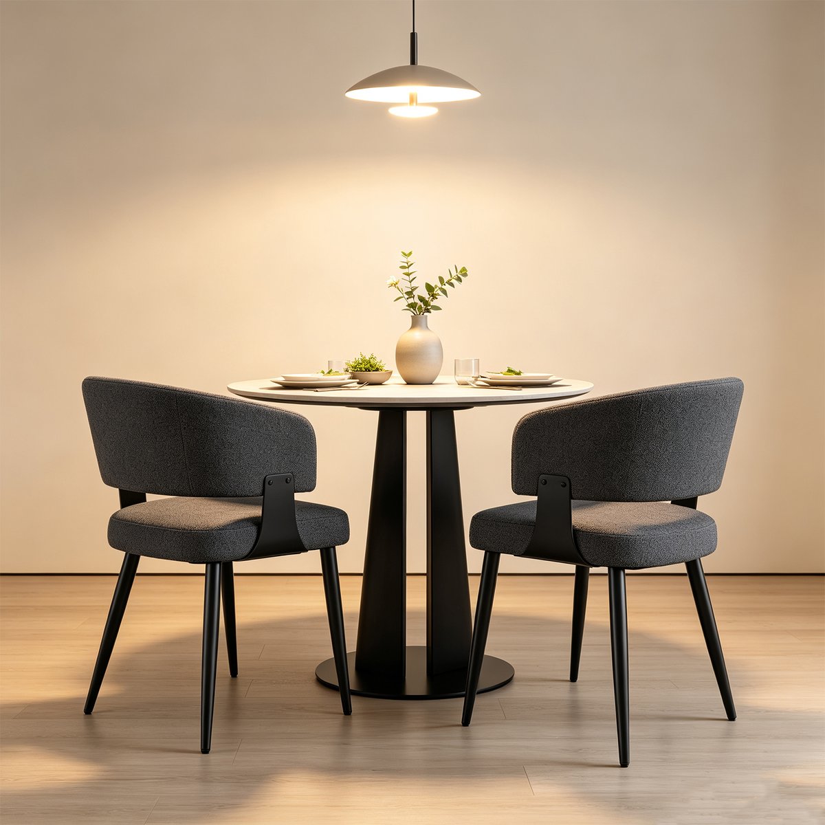Lot de 4 chaises de salle à manger style industriel en tissu, CASEMI gris, MEUBLES COSY