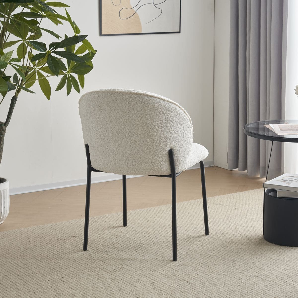 Lot de 2 chaises de salle à manger en tissu bouclette - NOE ecru, HOMIFAB