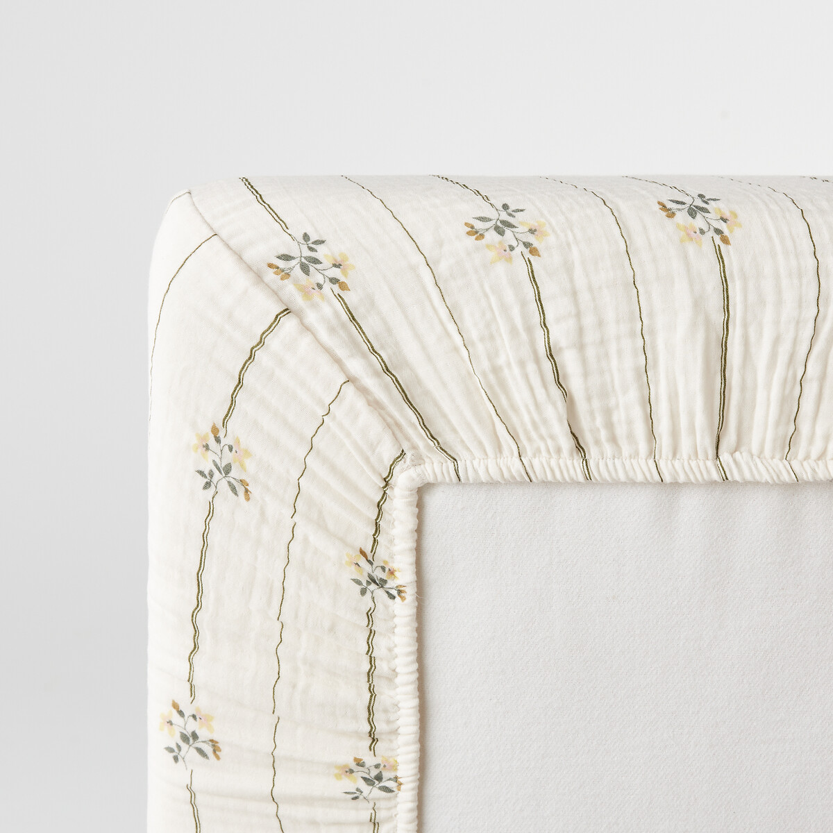 Drap-housse en gaze de coton, bonnet 30 cm, imprimé fleurs, RISETTI imprimé, LA REDOUTE INTERIEURS