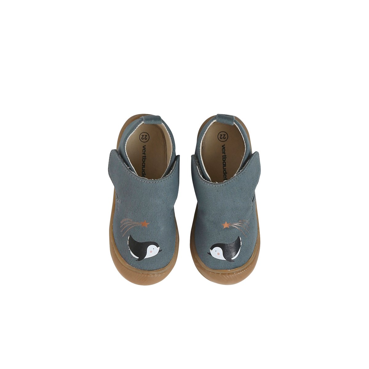Chaussons à scratchs toile bébé bleu imprimé, VERTBAUDET