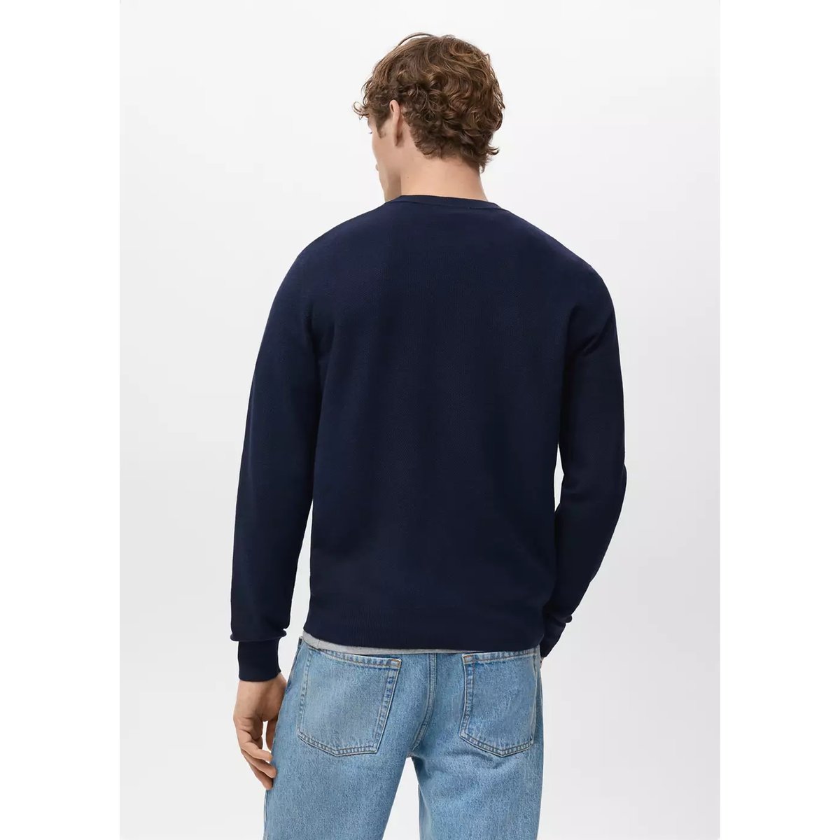 Pull-over maille coton microstructure bleu marine, MANGO MAN