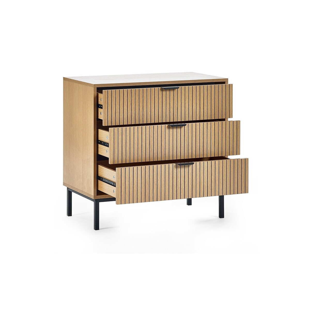 Gia Slatted Oak 3 Drawer Chest oak, SO'HOME