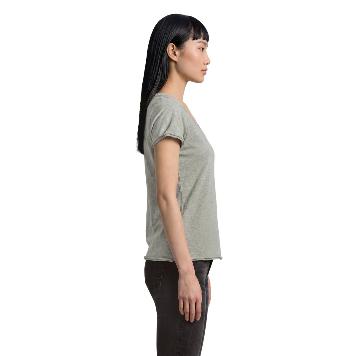 T-shirt classique à encolure en V en Organic Cotton Slub Jersey gris, MARC O’POLO DENIM