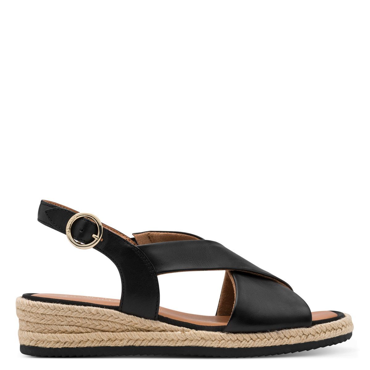 Sandale à talon en cuir noir, TAMARIS