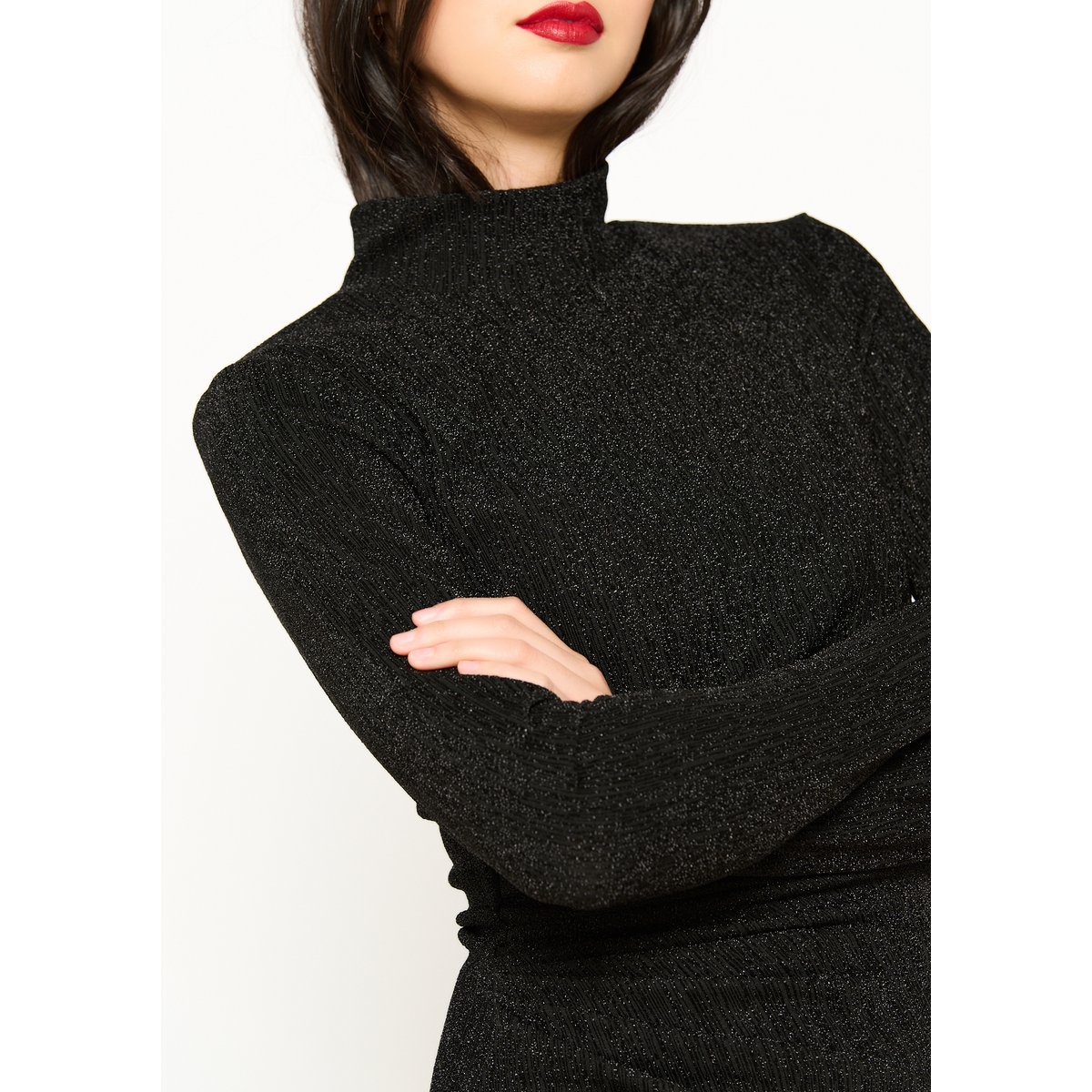 Robe bodycon en fil textile noir, LOLALIZA