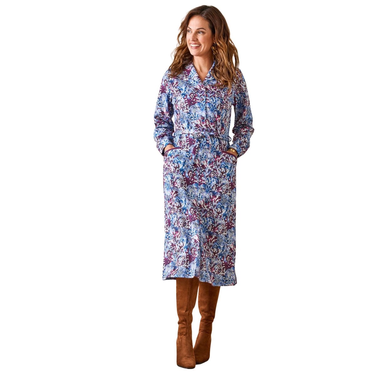 Robe élégante maille douce imprimé bleu, DAXON