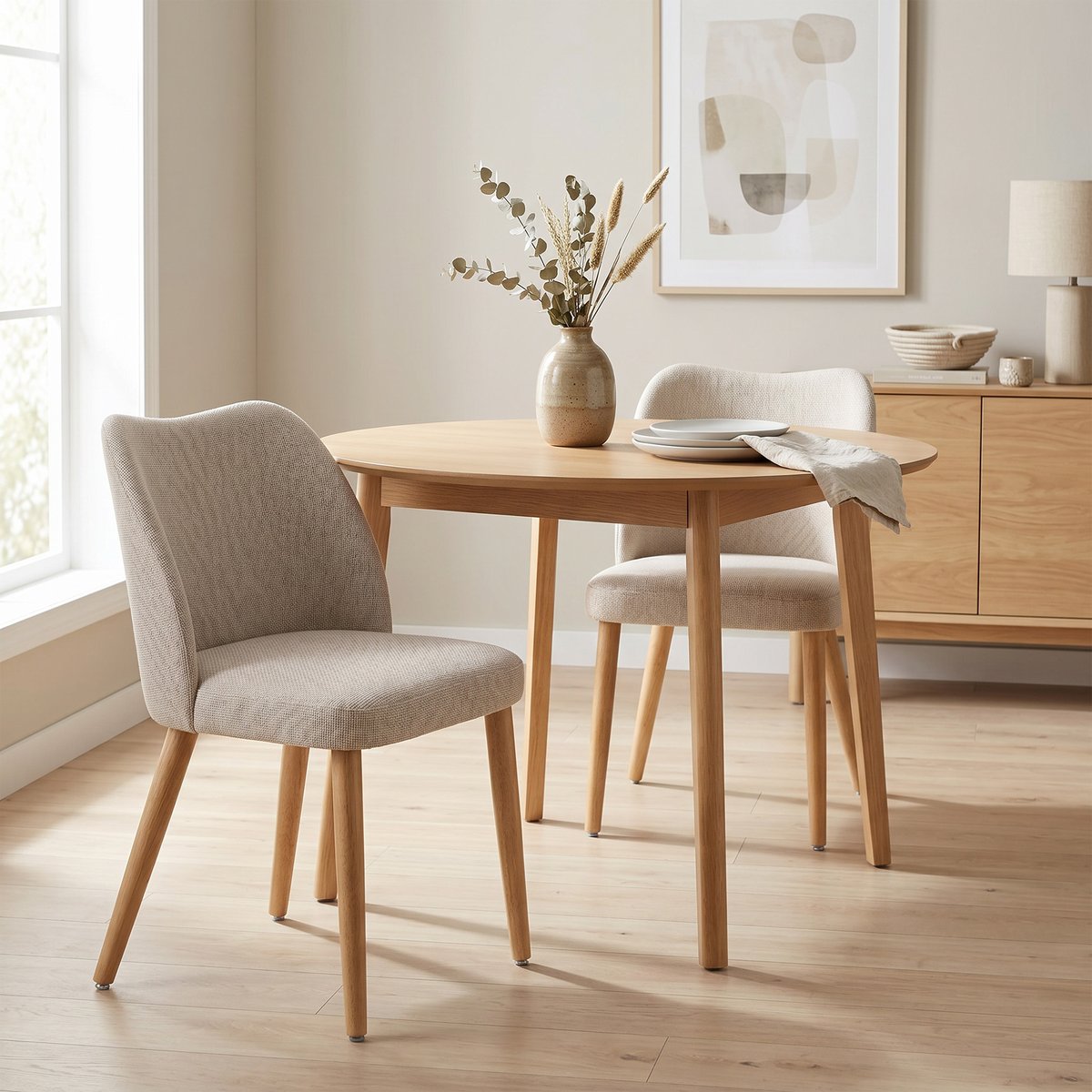 Chaise de salle à manger Lin (100 % crème, bois clair, HOMCOM