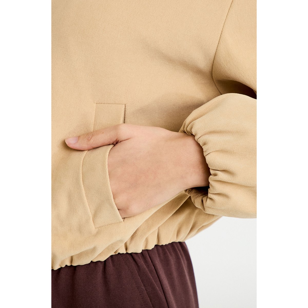 Veste cropped à capuche manches longues beige, CACHE CACHE