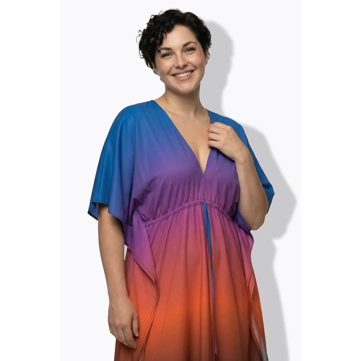 Caftan à manches courtes et encolure bleu roi, ULLA POPKEN