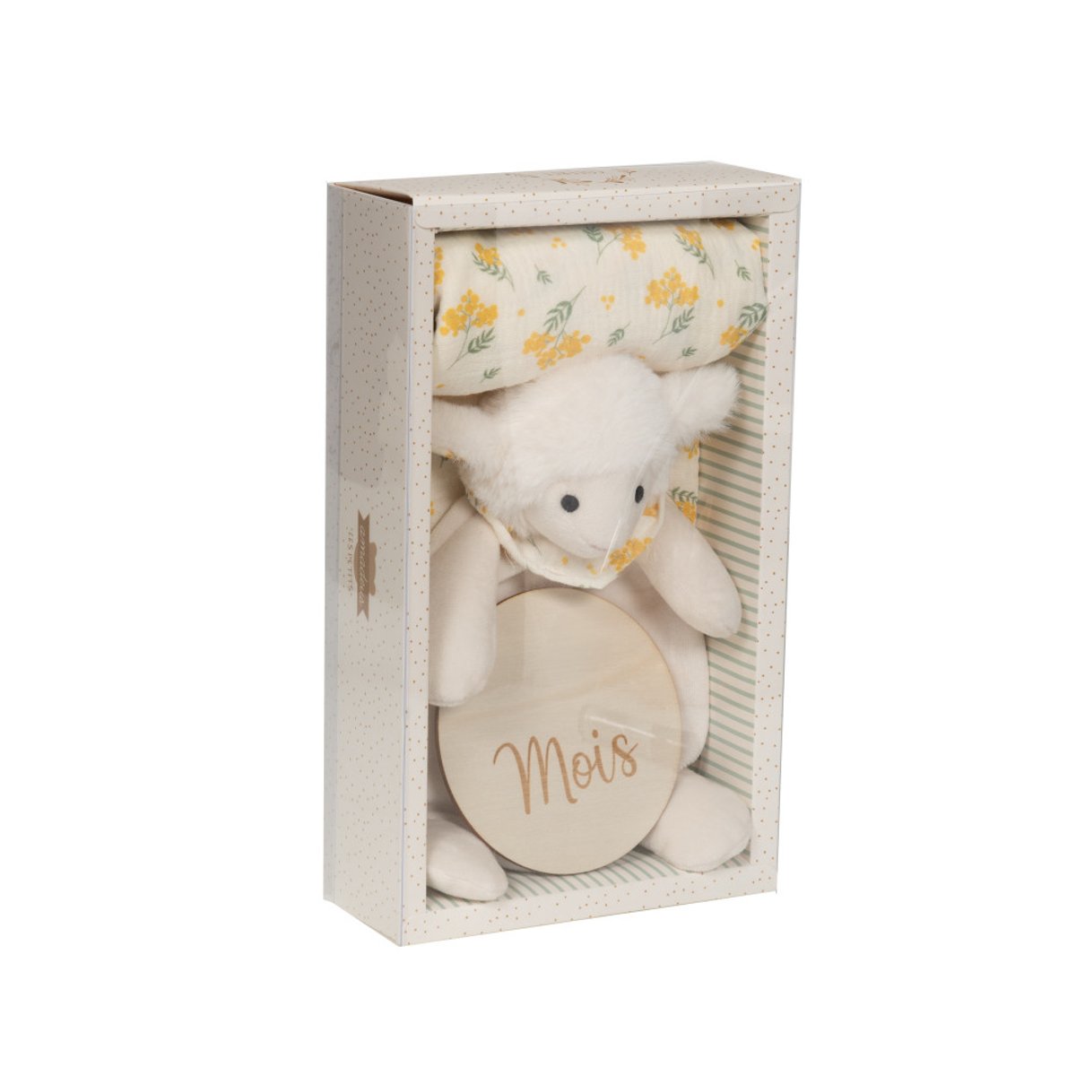 Coffret doudou Mouton et lange en gaze de coton crème / ivoire, AMADEUS LES PETITS