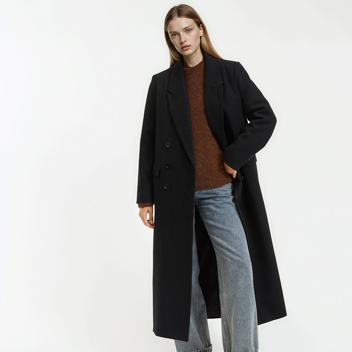 Winter Maxi Coat with Button Fastening black, LA REDOUTE COLLECTIONS