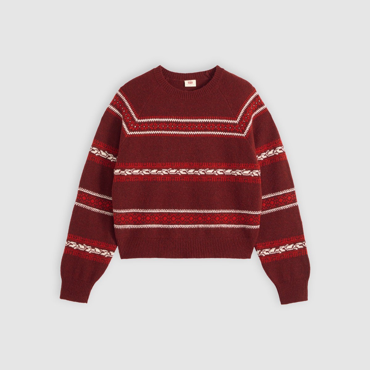 Pull col rond jacquard Jolie rouge - coralie fairisle v7 warm cabernet, LEVI'S