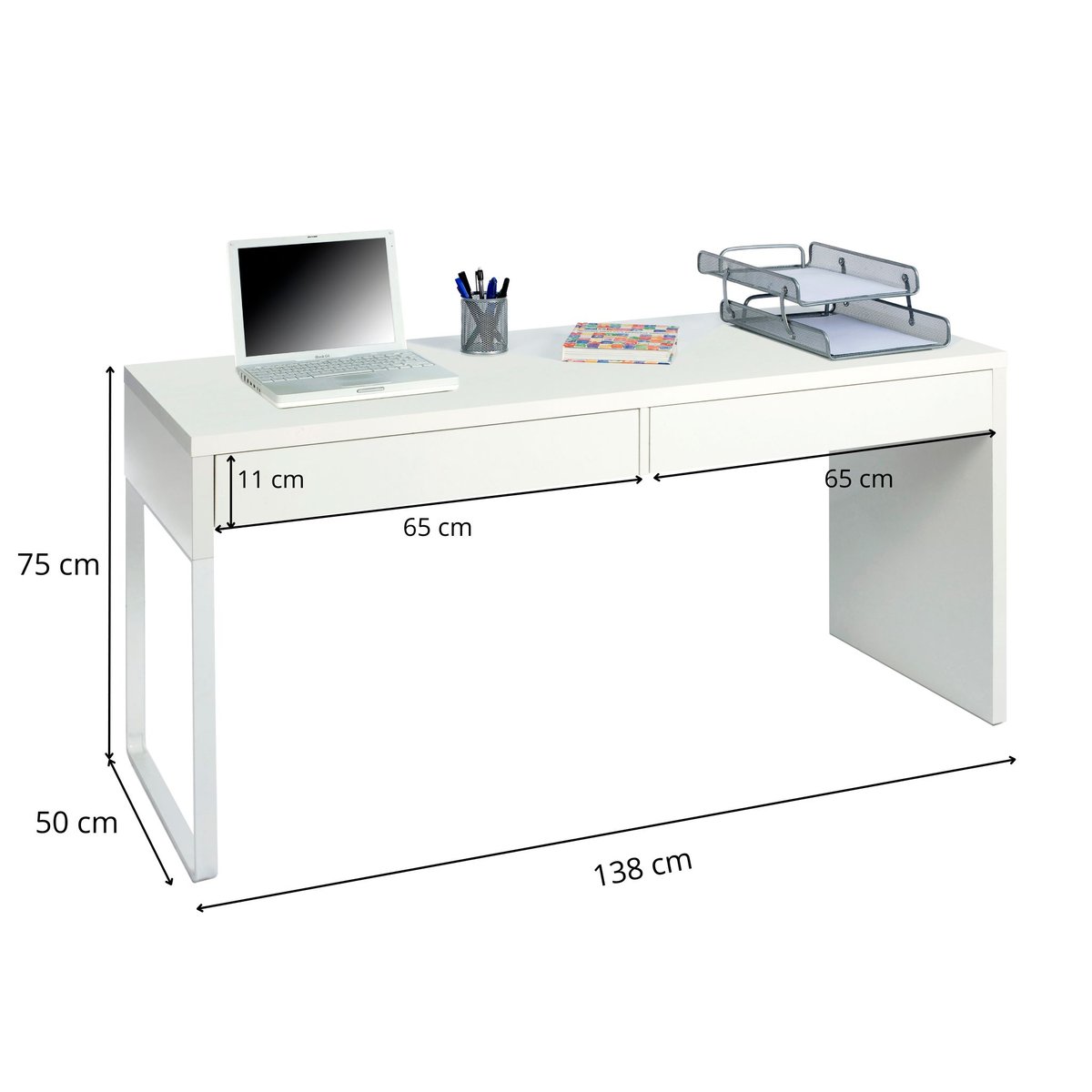 Bureau réversible bois avec tiroirs blanc, TERRE DE NUIT