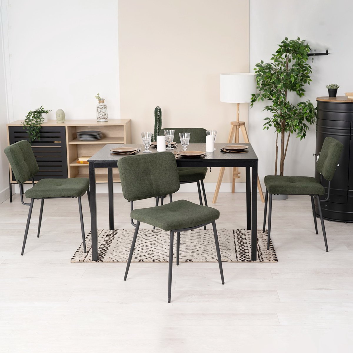 Lot de 4 chaises de salle à manger en tissu vert style industriel, KAROMI vert, MEUBLES COSY