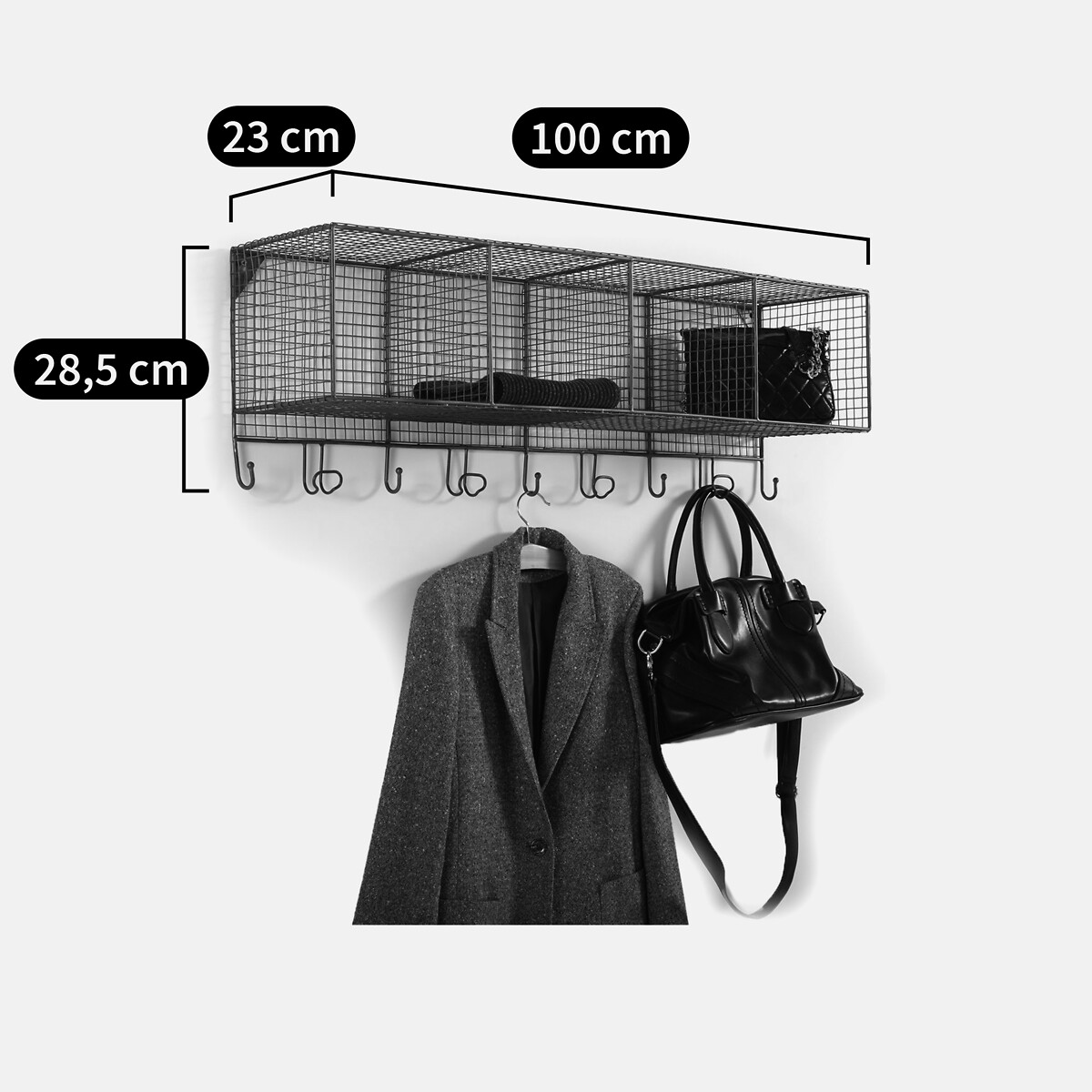 Areglo 9-Hook Metal Wall Shelf Rack grey, LA REDOUTE INTERIEURS