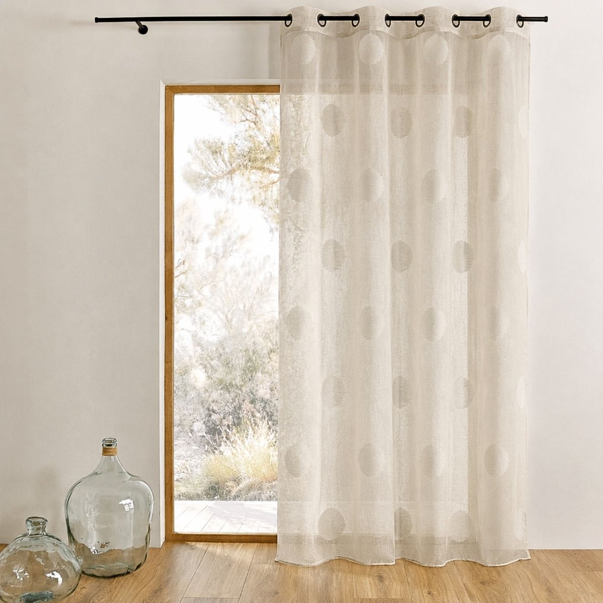 Voilage à gros pois ton sur ton taupe, HOME MAISON