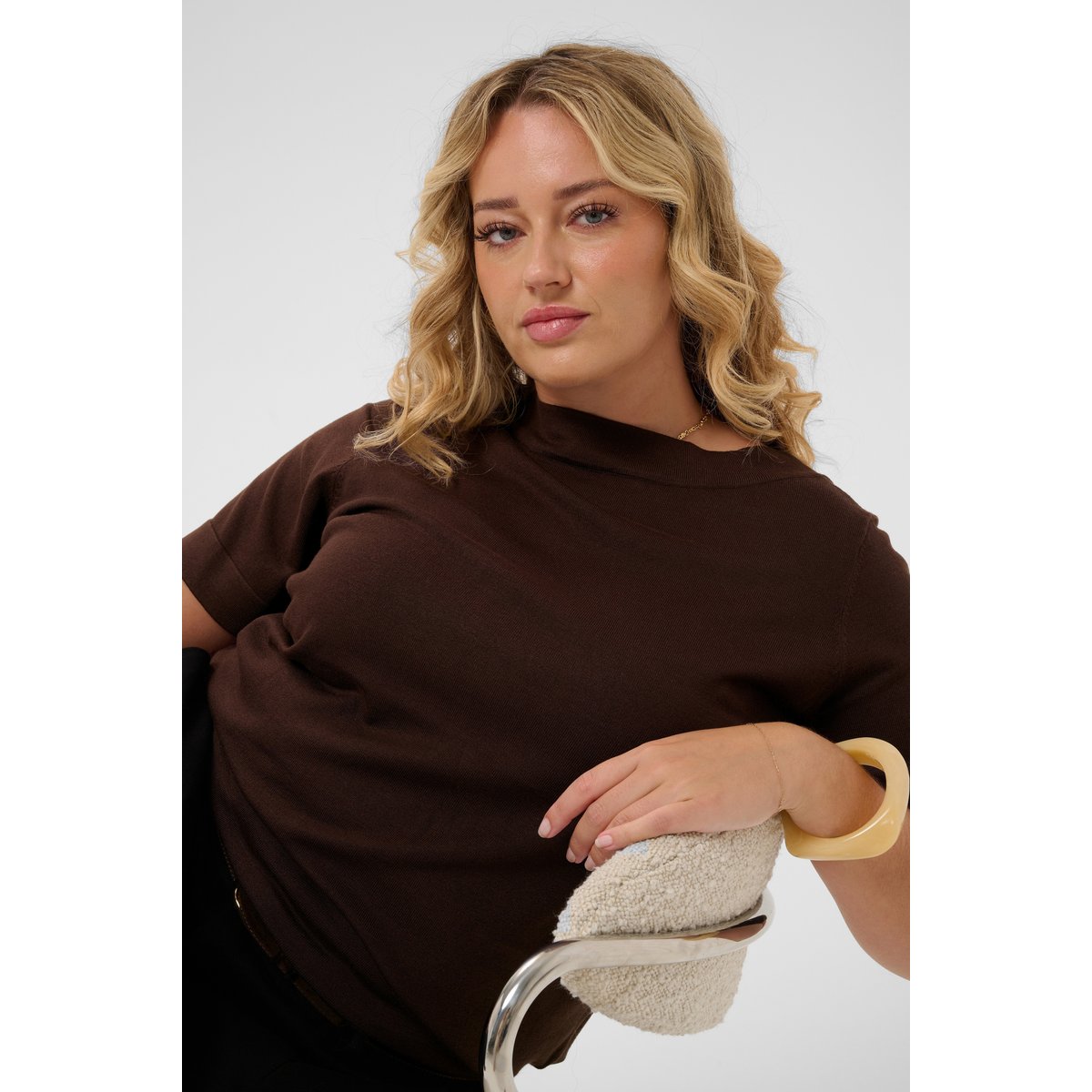Pullover tricoté marron coffee bean, KAFFE CURVE