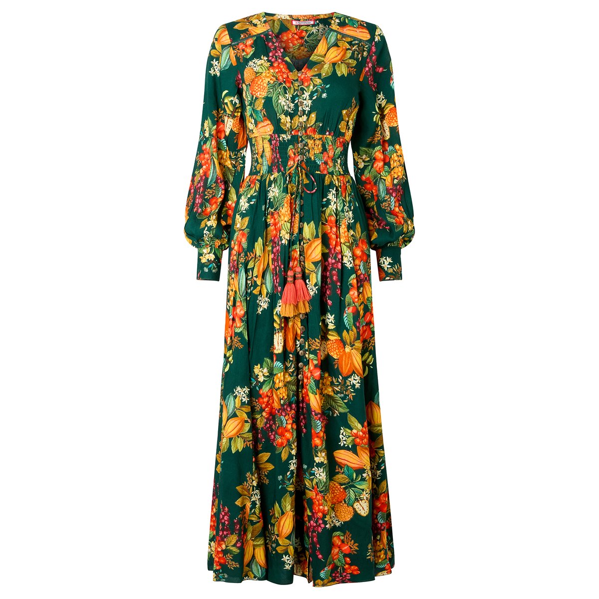 Robe Longue à Manches Longues Imprimé Fruits Selena vert, JOE BROWNS