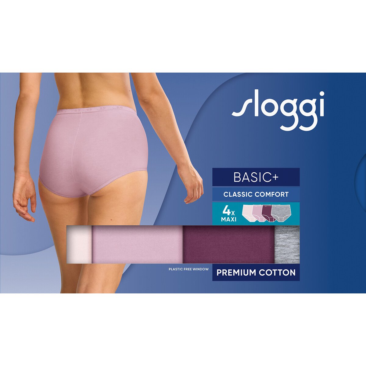 Lot de 4 Culottes Maxi Basic+ gris + prune + mauve + rose pale, SLOGGI