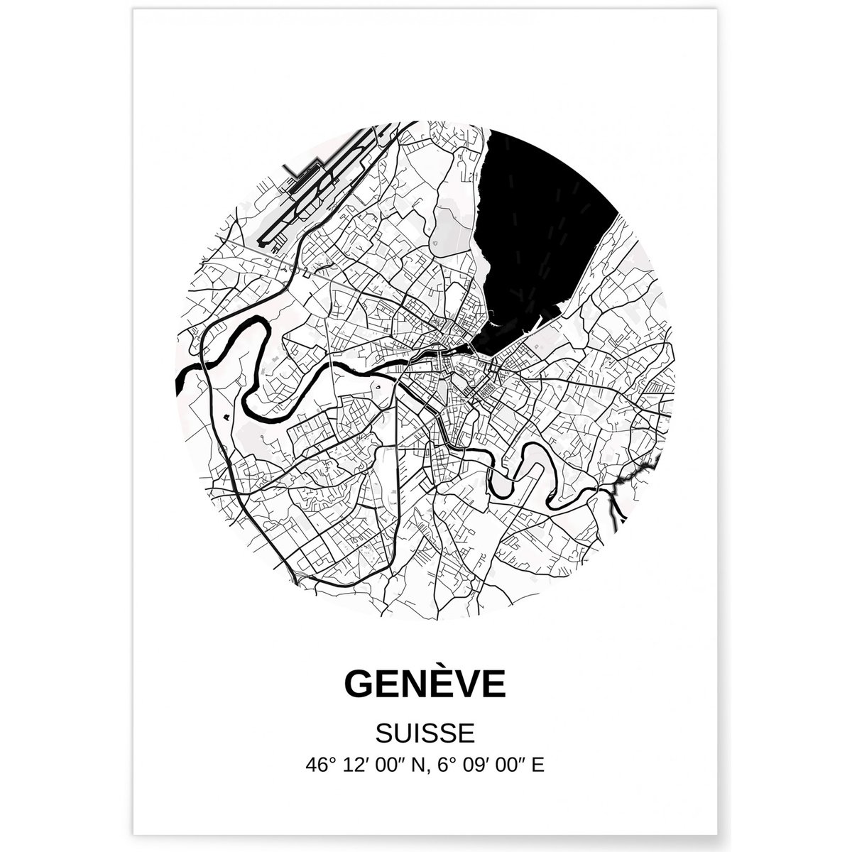 Affiche Carte Genève blanc, L'AFFICHERIE