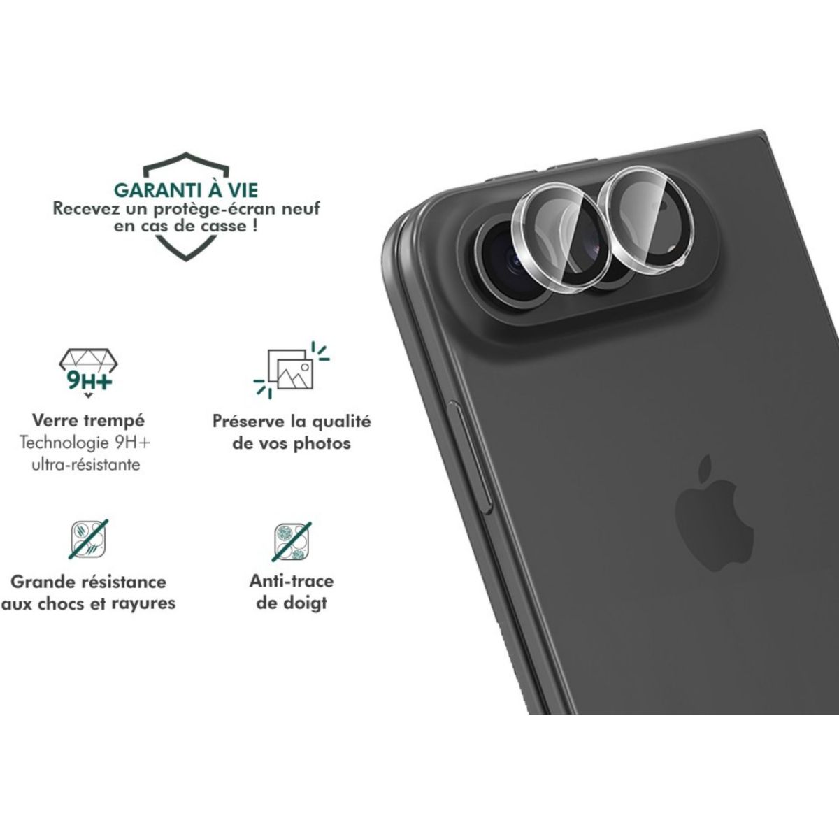 Protège objectif iPhone Ultra protetion lentilles x2 couleur unique, FORCE GLASS