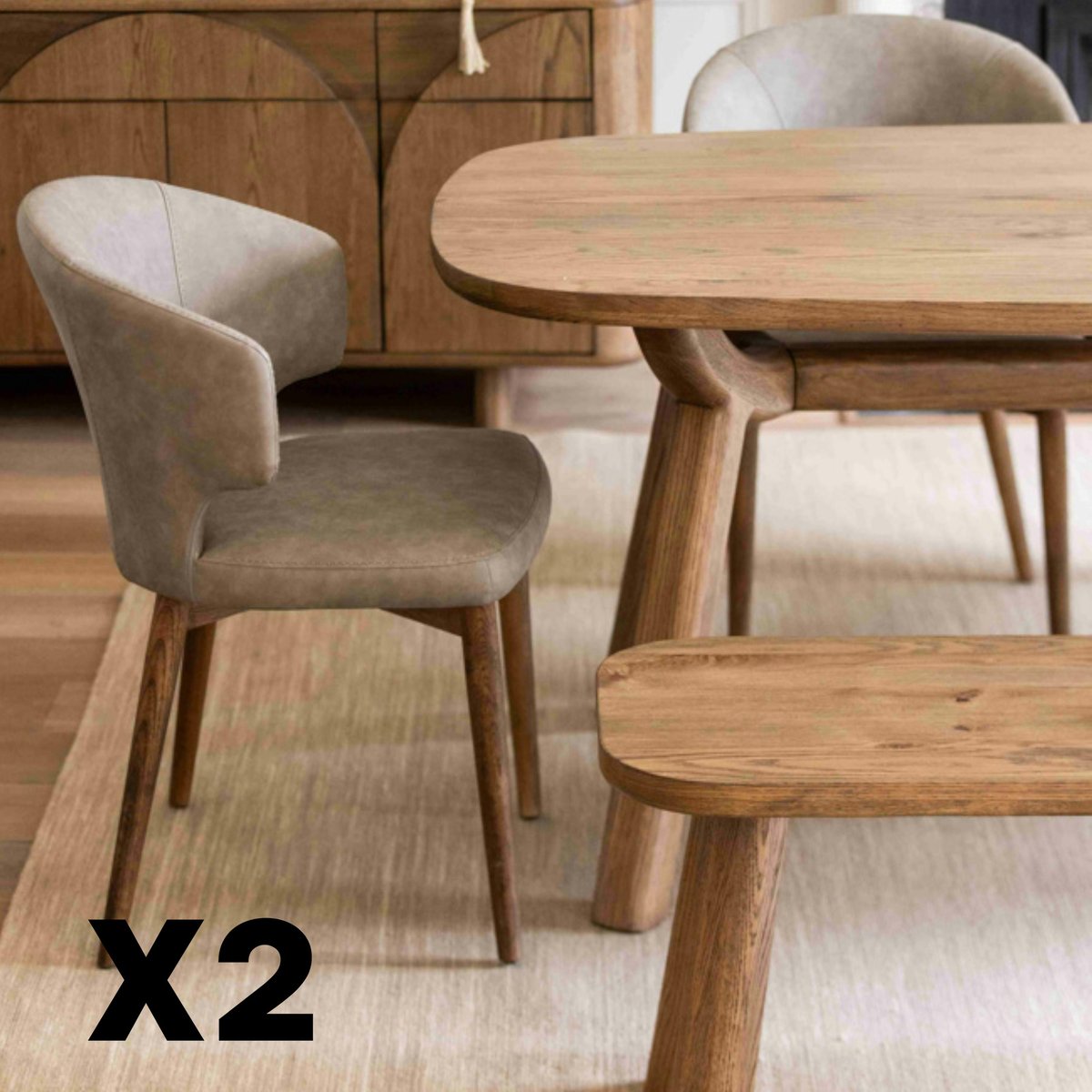 Chaise salle à manger taupe à pieds bois (lot de 2) KYOTO bois naturel, PIER IMPORT