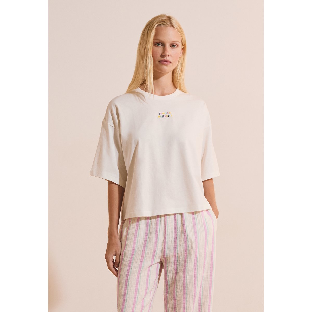 T-shirt de pyjama en coton avec écriture ALMIA ecru, ETAM