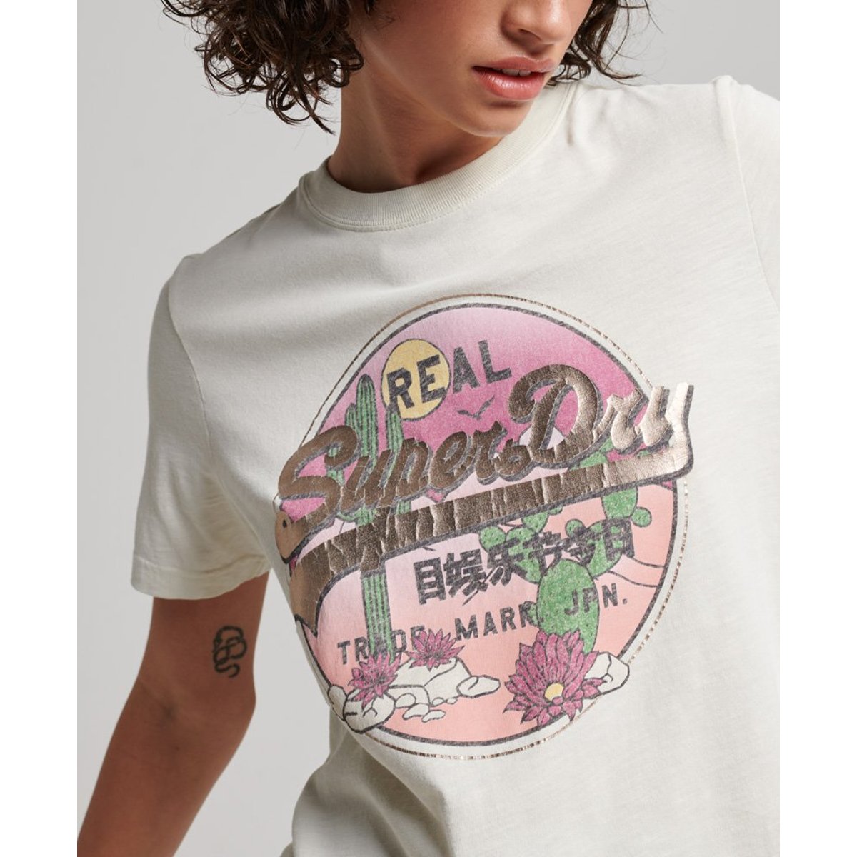 T-shirt à logo Vintage Narrative blanc cassé, SUPERDRY