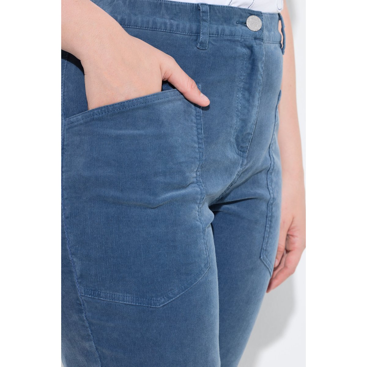 Pantalon en velours côtelé extensible bleu, ULLA POPKEN