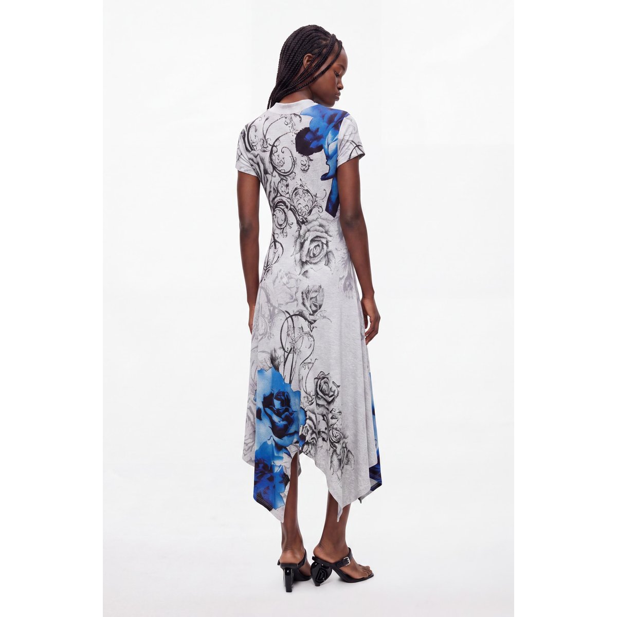 robe midi à encolure américaine imprimée gris, DESIGUAL
