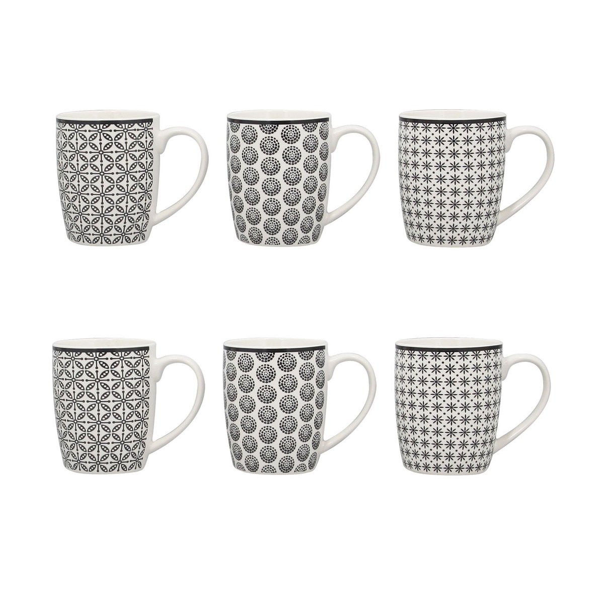 Lot de 6 mugs en porcelaine 32cl, GRAPHIK blanc-noir, NOVASTYL