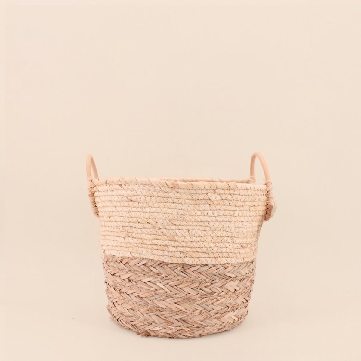 Panier maïs et jonc avec poignées en rotin 32x25cm beige, ORNAMI