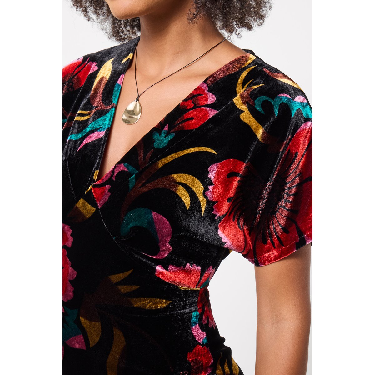 Robe Col V en Velours Fleurs Exquises noir, JOE BROWNS