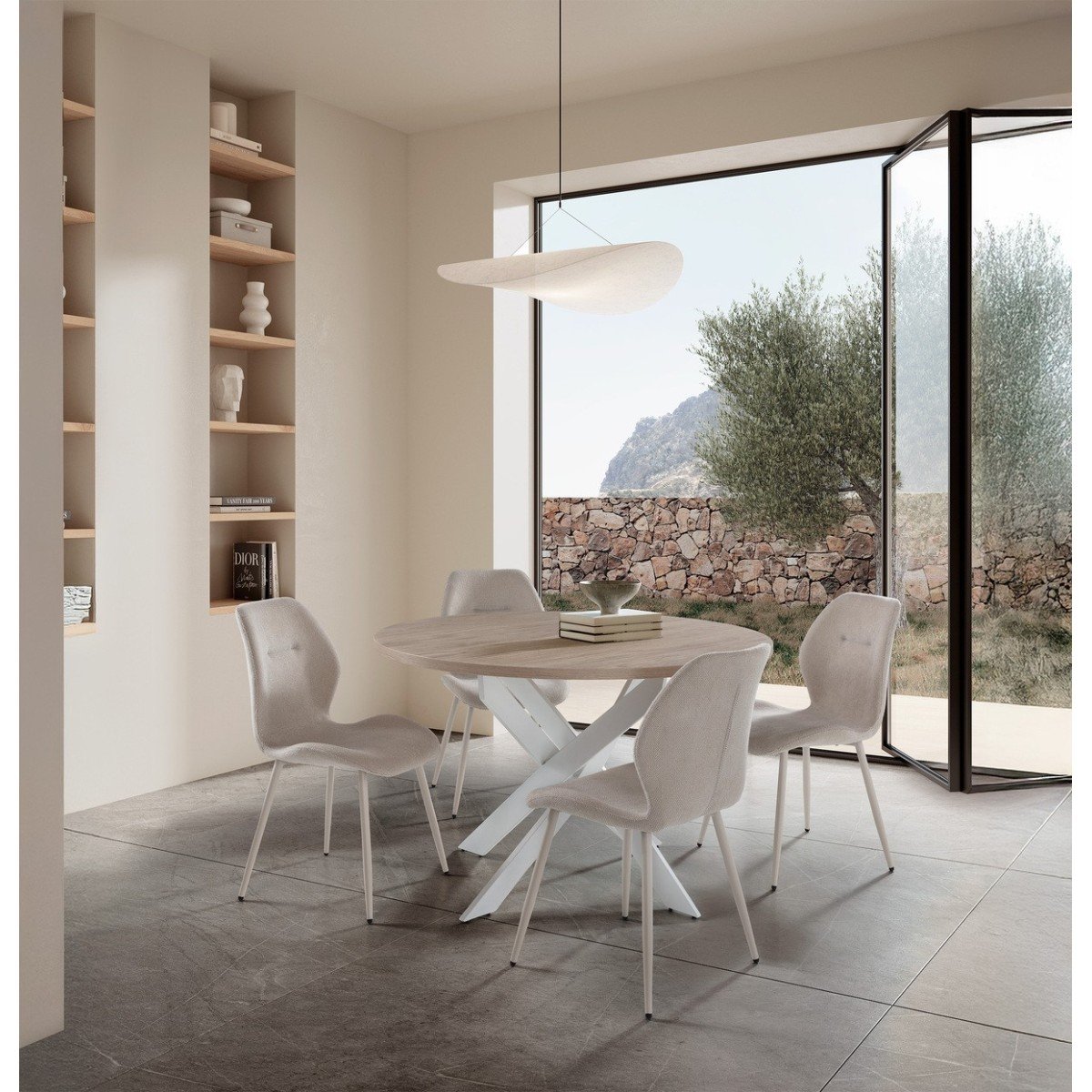 Lot de 4 chaises en tissu - ASHLEY crème, CALICOSY