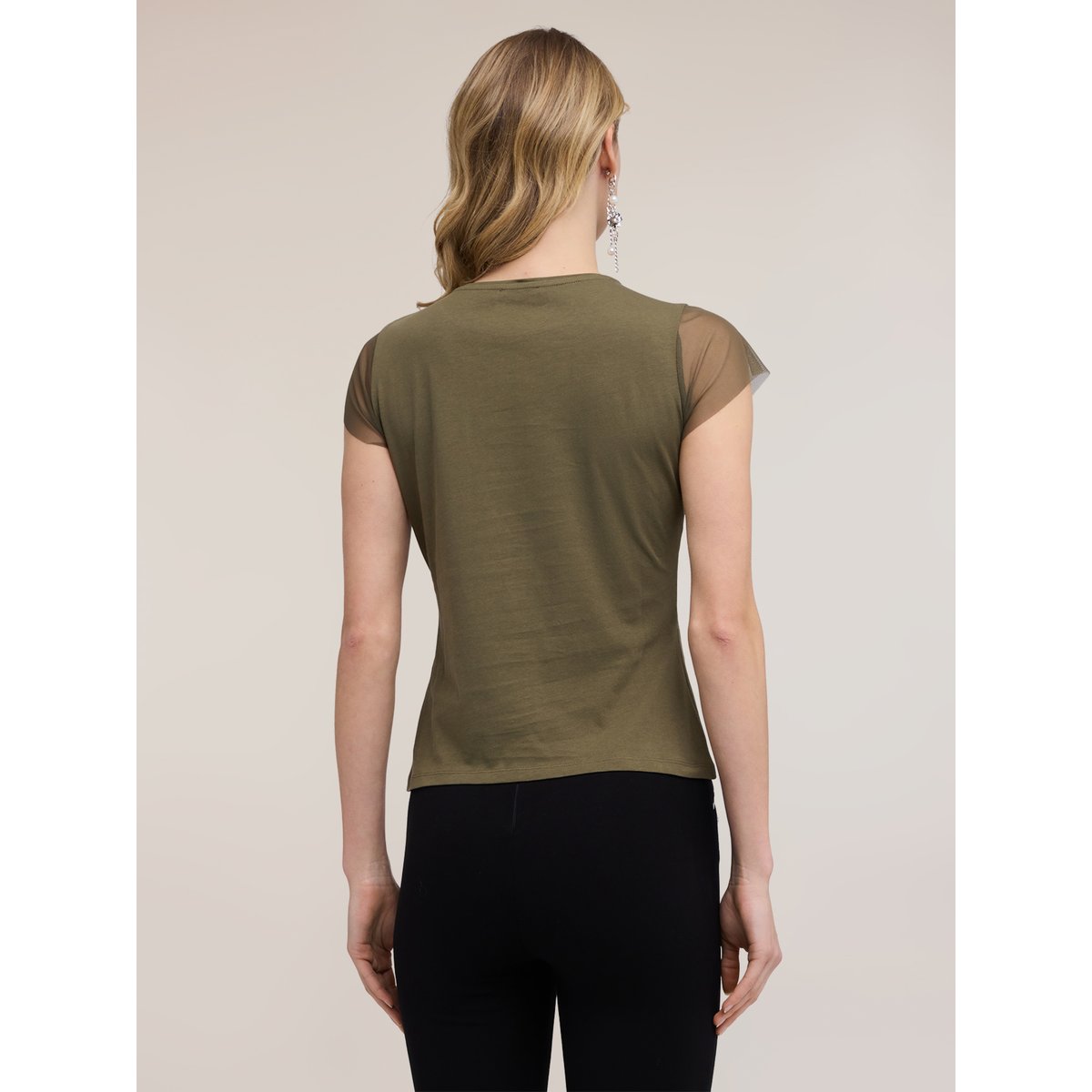 T-shirt avec manches et broderies bijou verde militare, MOTIVI
