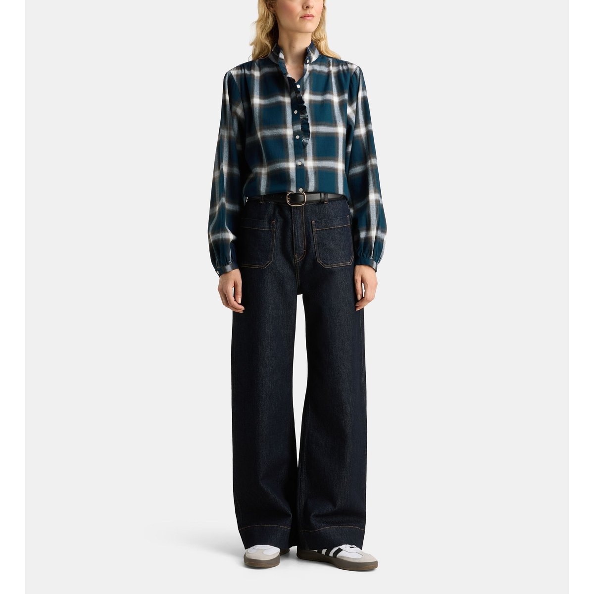 Chemise droite paloma fla ganse carreaux coton bleu marine, GALERIES LAFAYETTE