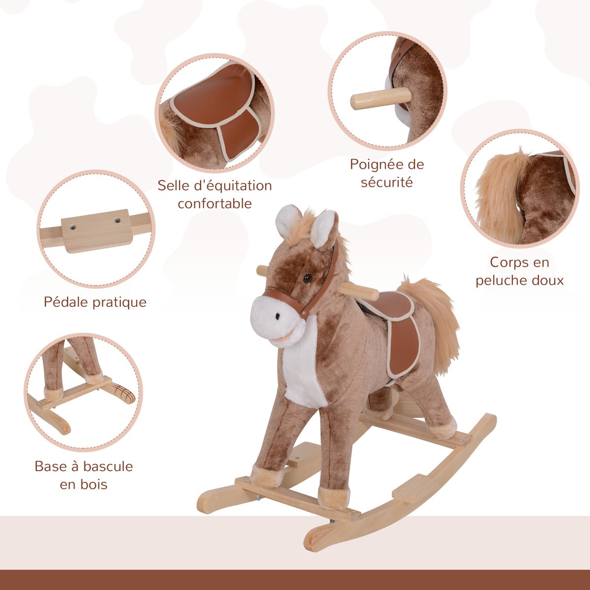 Cheval à bascule pour enfants Bois Marron marron, HOMCOM