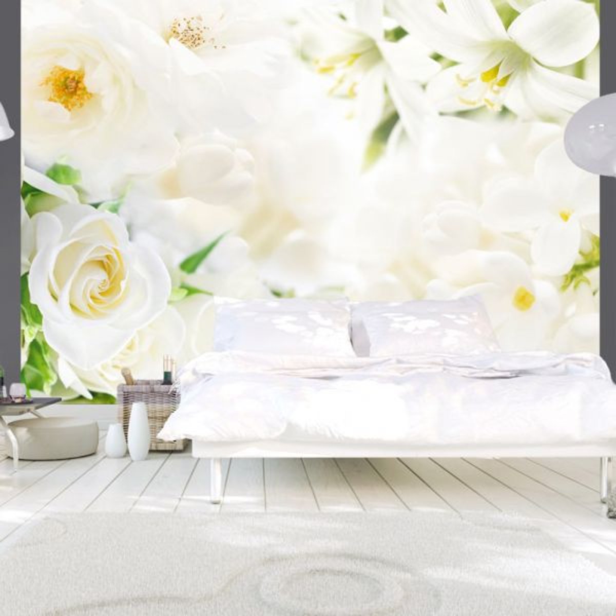 Papier peint intissé panoramique Fleurs White sigh vert, EDEN