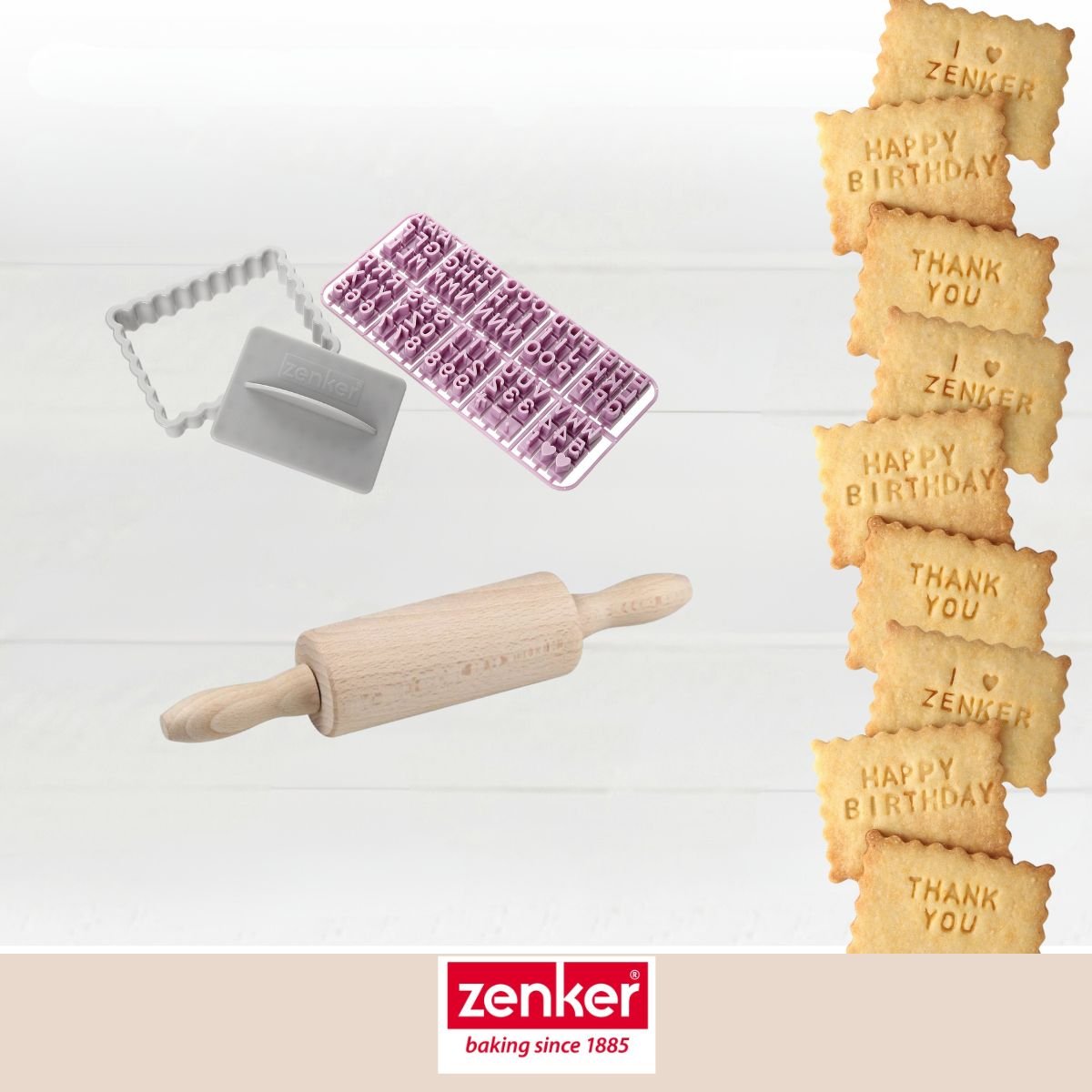 Tampon alphabet pour biscuit et mini rouleau PÂTISSERIE bois,gris, ZENKER