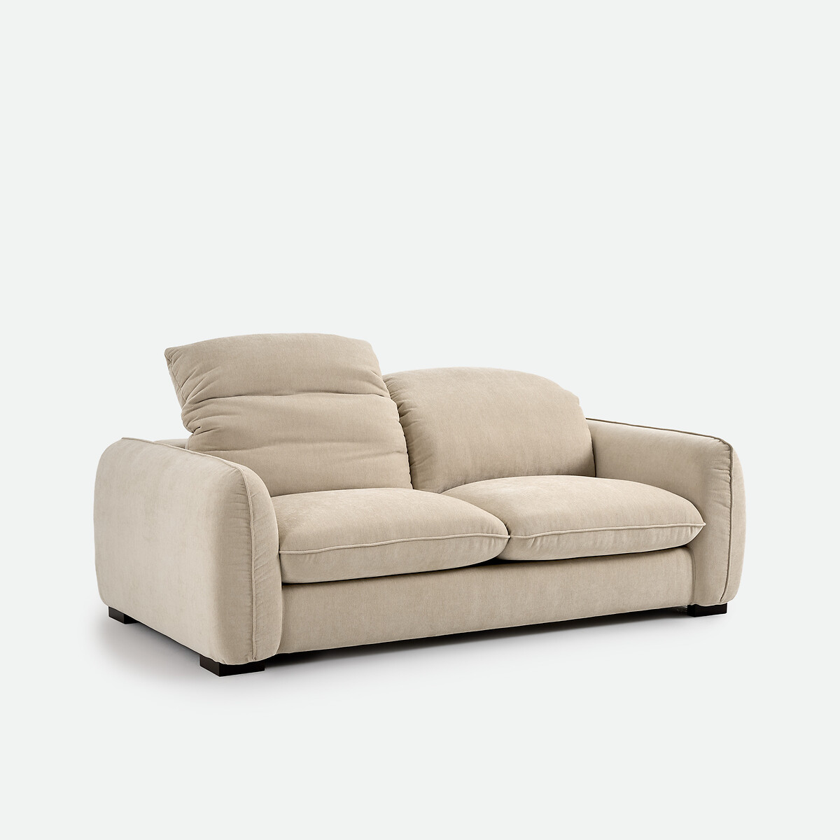 Canapé droit, 3 places, en polyester chiné, avec têtières, ISLA  beige, LA REDOUTE INTERIEURS