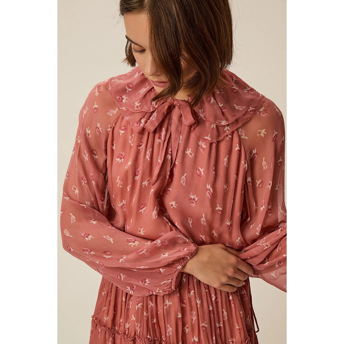 Robe courte à volants imprimé floral, VELMA rose blush, DES PETITS HAUTS