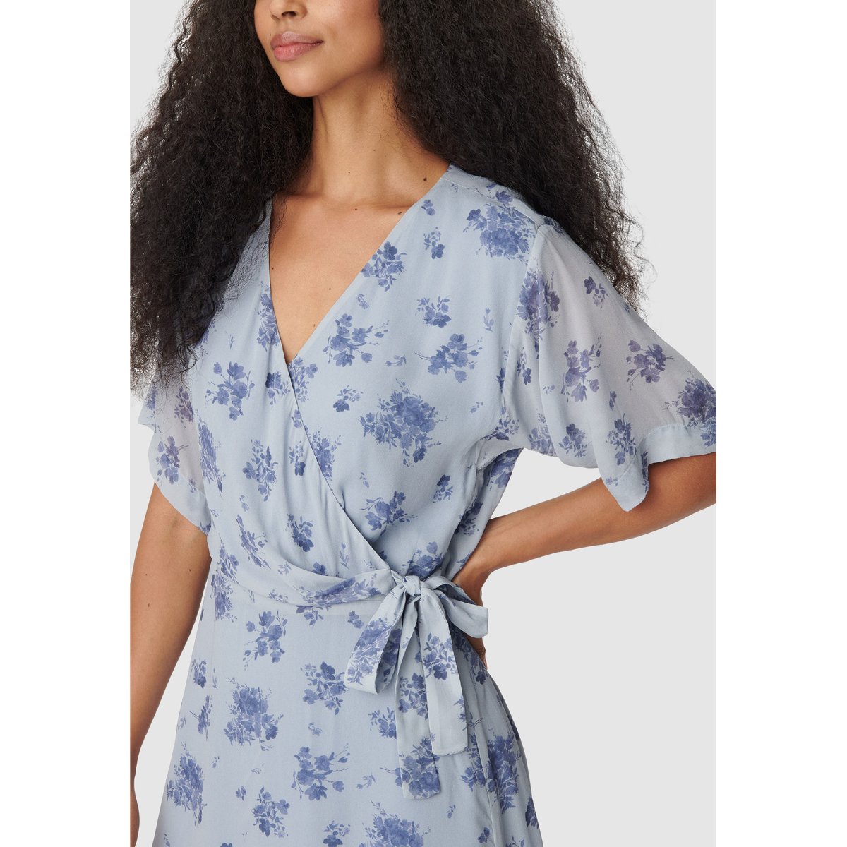 Robe courte fluide imprimé floral à nouer côté bleu, IKKS