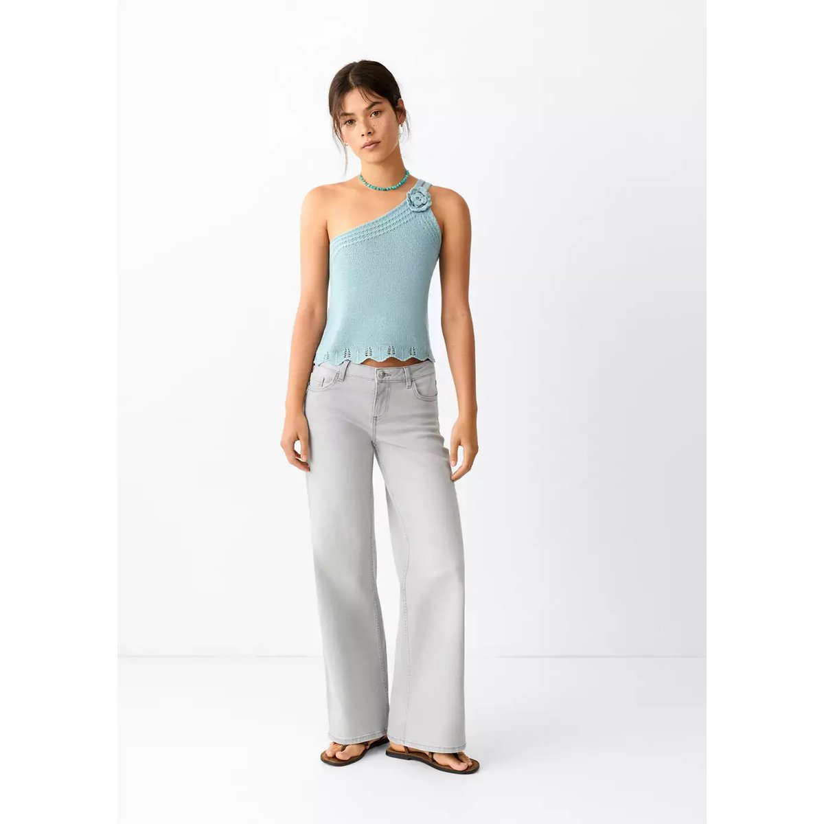 Jean low waist wide leg gris denim, MANGO TEEN