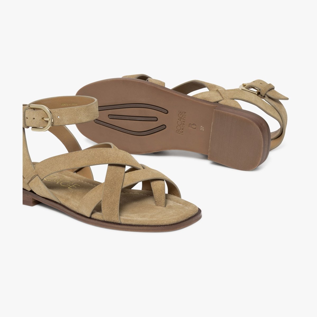 Sandale Plate en cuir NANCY beige sable, BOCAGE