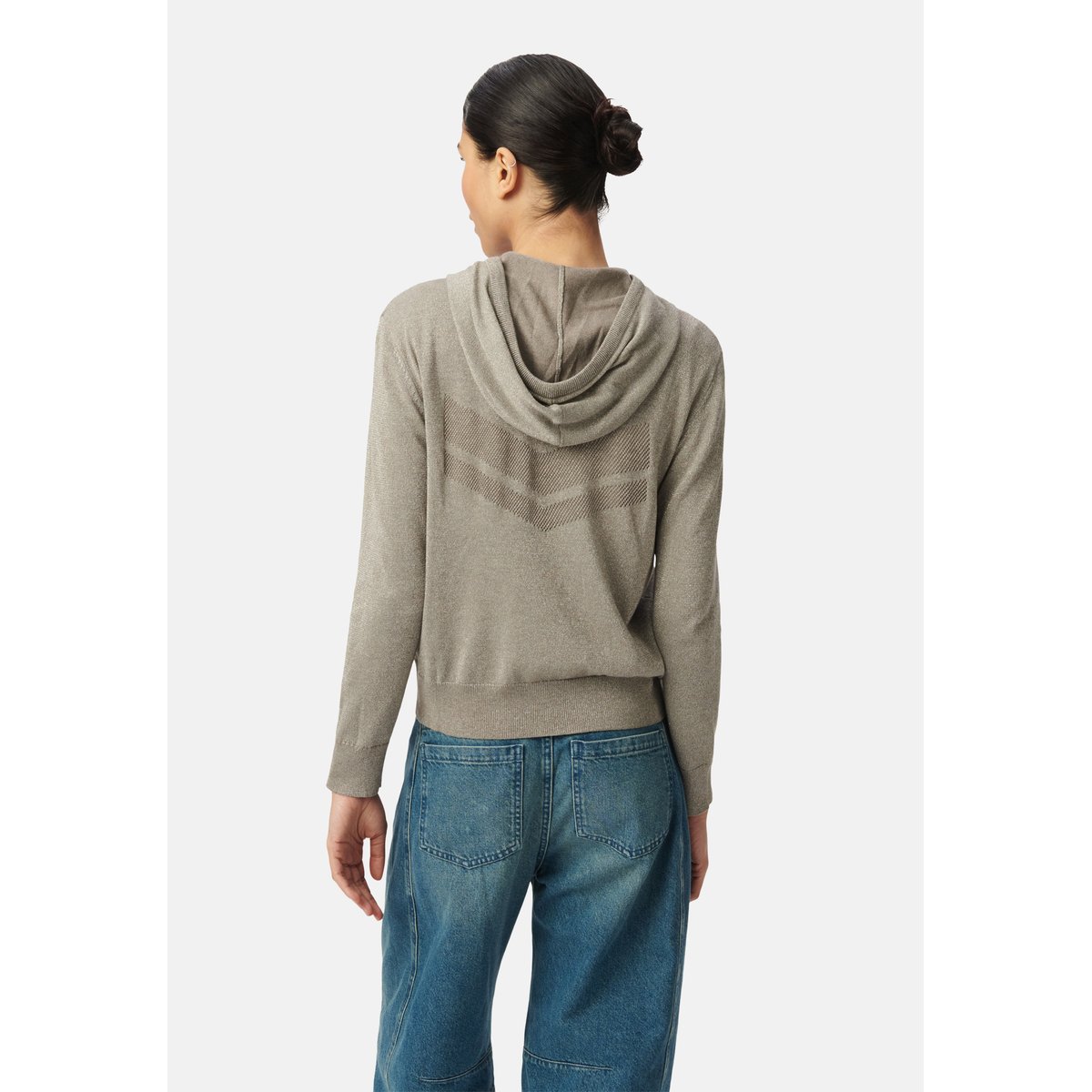 Cardigan tricot pailleté chevrons dos beige foncé, IKKS
