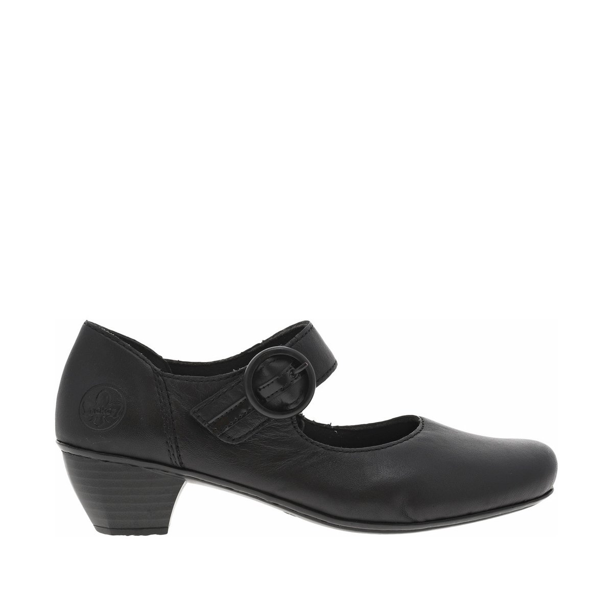 Escarpin cuir talon décroché bas noires, RIEKER