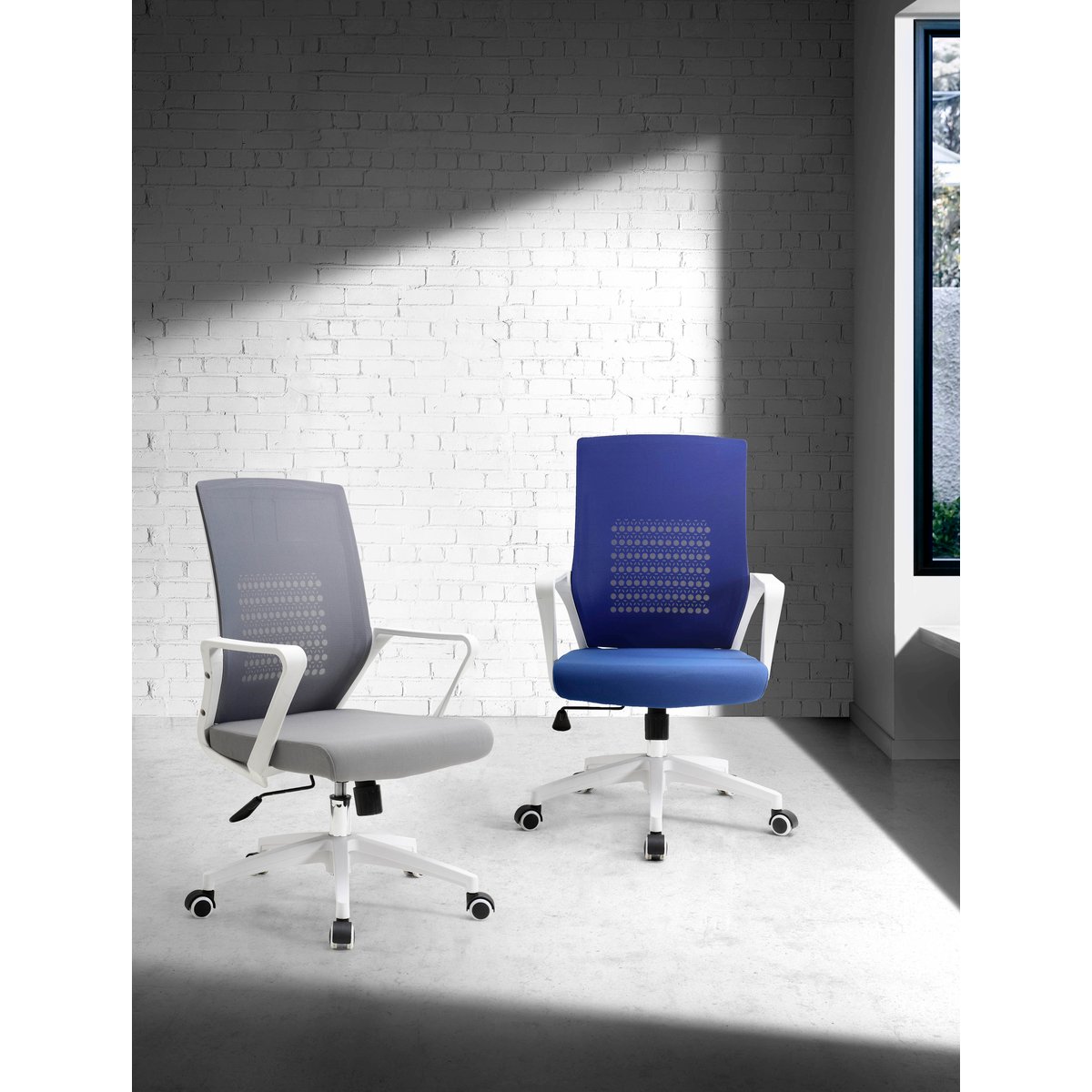 Fauteuil de bureau à roulettes en tissu, LUCA gris-blanc, HISPANOHOGAR