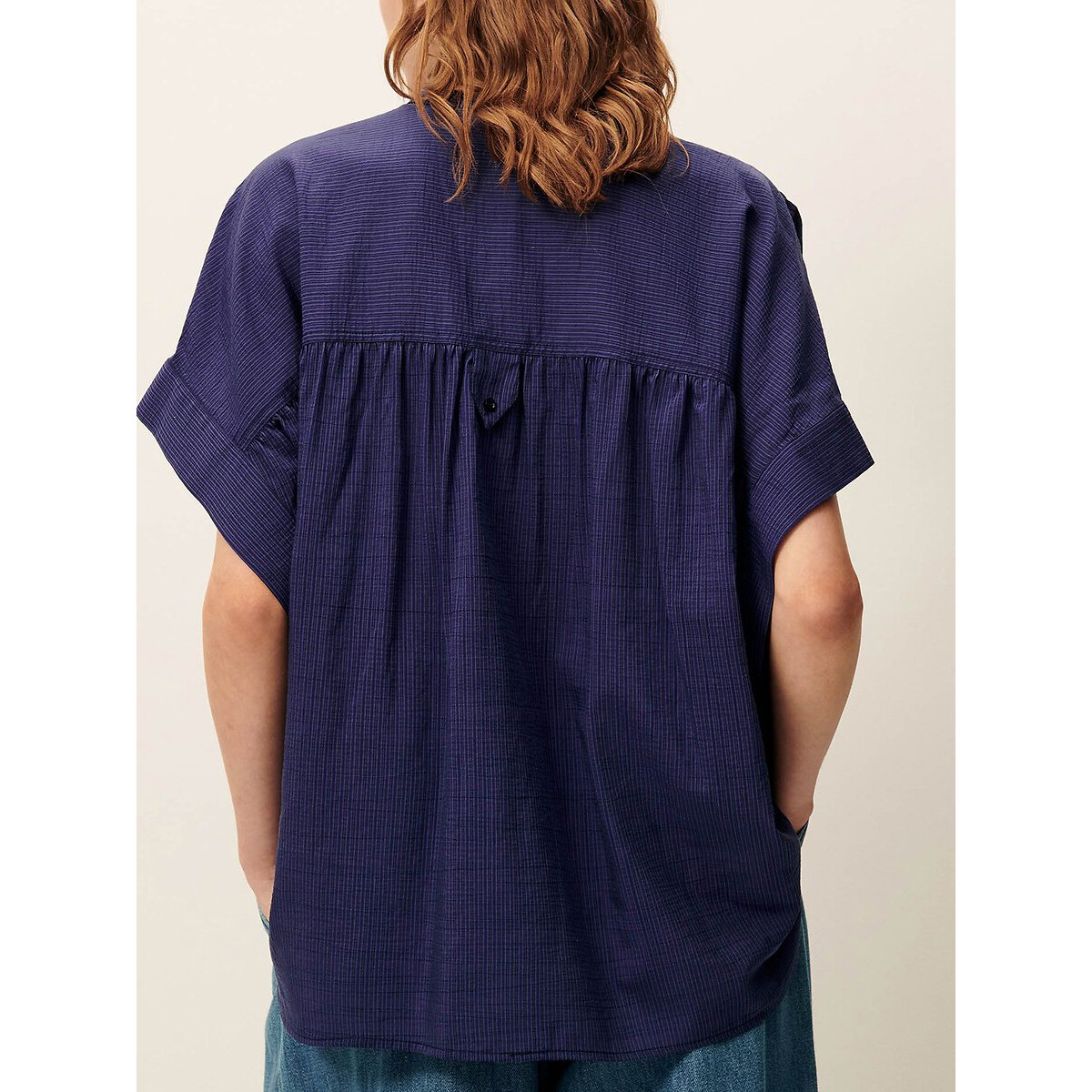 Chemise à manches courtes et col rond, à fines rayures, CAMILLE bleu, SESSUN