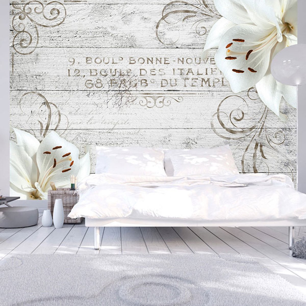 Papier peint intissé panoramique Fleurs Bonne Nouvelle gris / argent, EDEN